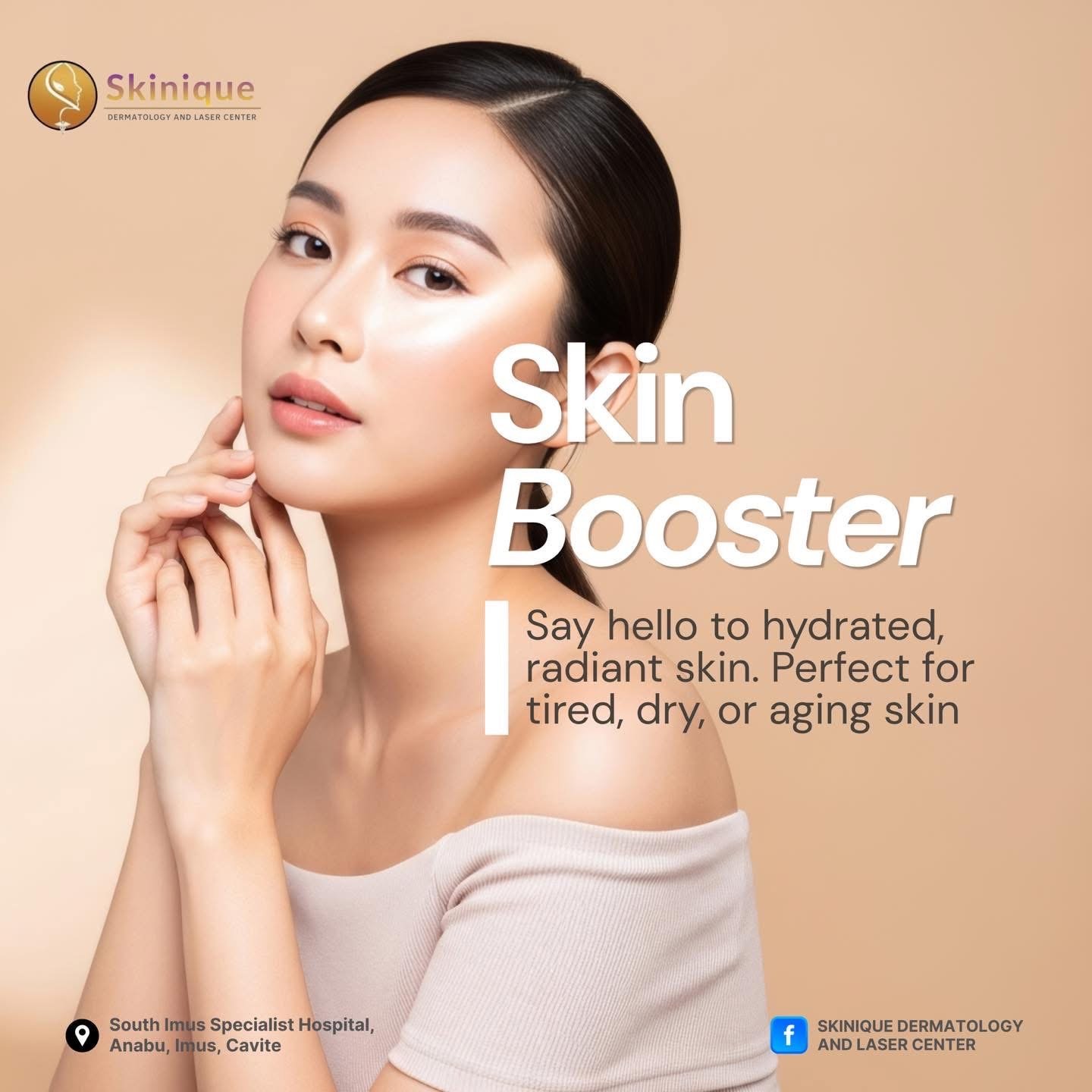 Skin Booster poster: hydrated, radiant skin, for tired, dry or ageing skin
